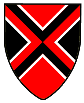 Per saltire gules and sable, a saltire counterchanged, fimbriated argent. Random Arms